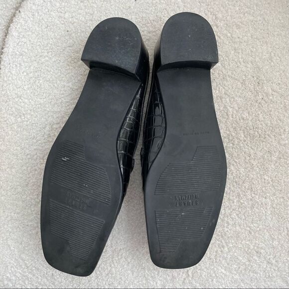 Stuart Weitzman Black Crocodile Patent Leather Block Heel Mules Shoes 8 Narrow - Picture 8 of 11